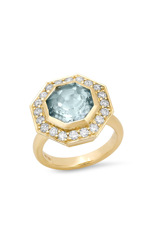14k YG Aquamarine and Diamond Bia Ring