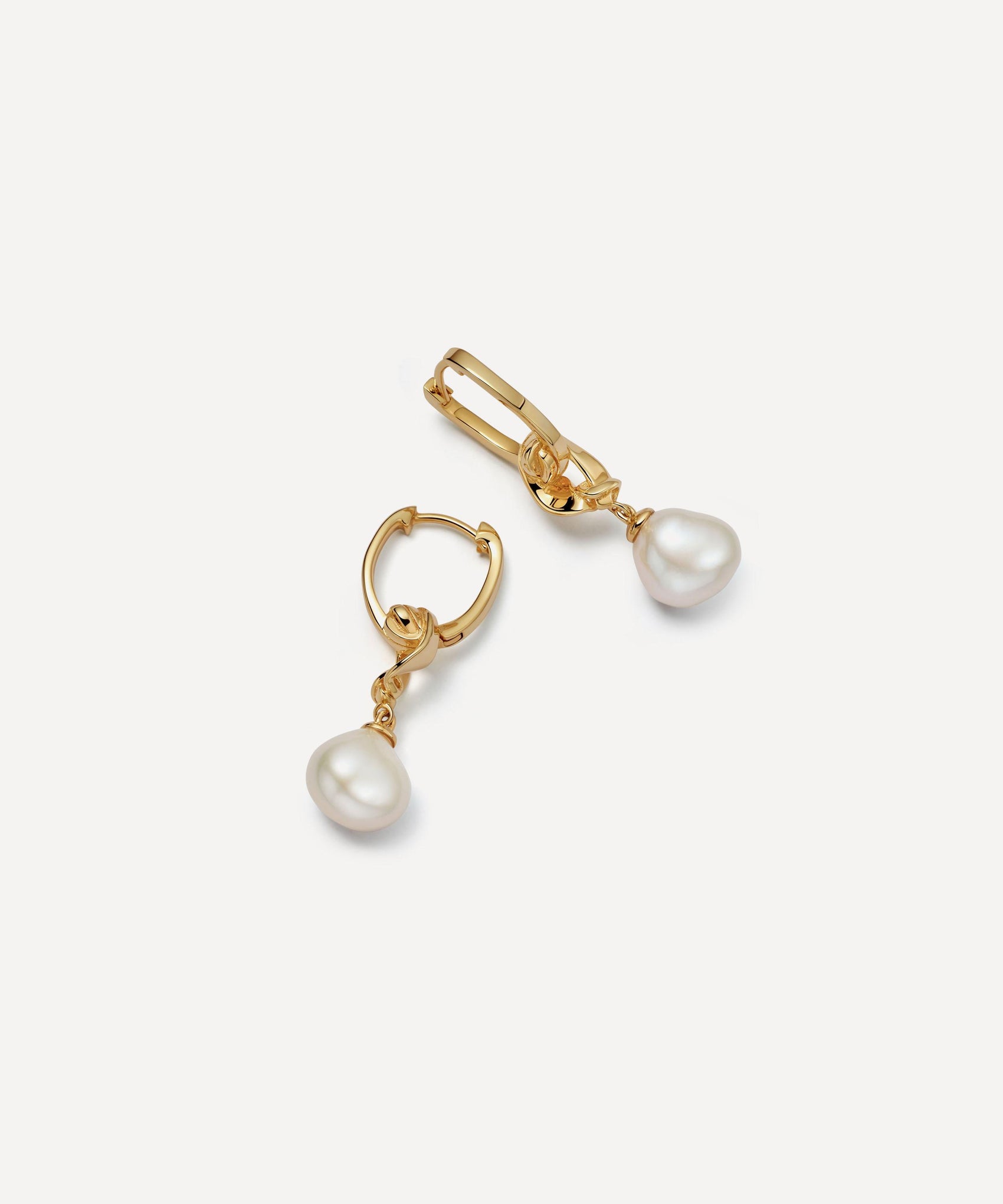 18ct Gold Plated Vermeil Silver Floe Pearl Drop Huggie Hoop Earrings