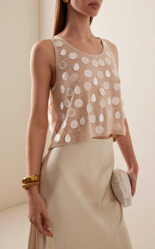 Exclusive Hys Mother-of-Pearl Linen-Blend Top