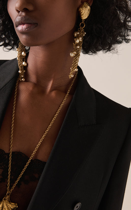 Gold-Tone Shell Pearl Drop Earrings