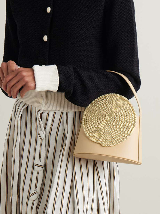 Gunther Raffia-Trimmed Leather Tote Bag