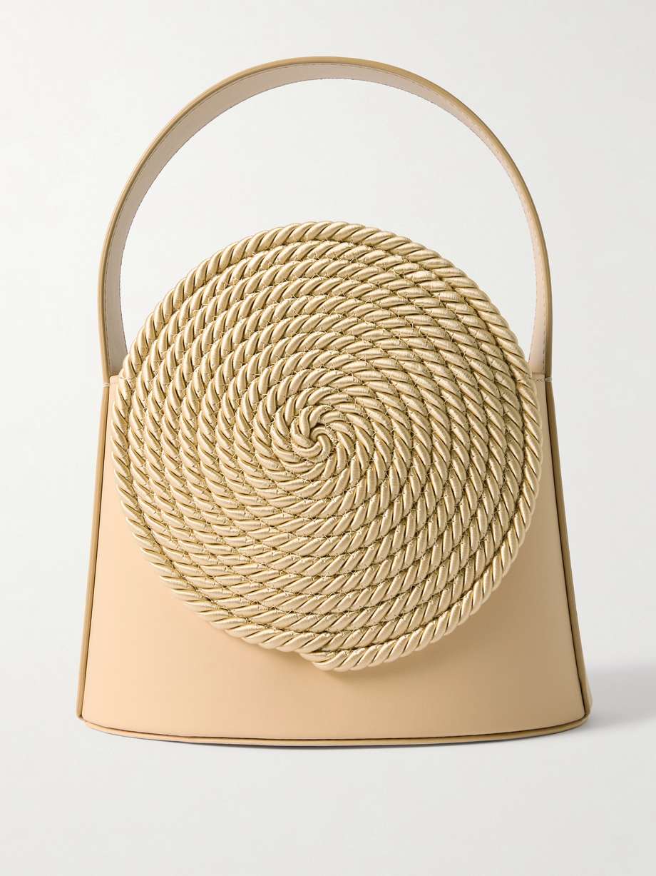 Gunther Raffia-Trimmed Leather Tote Bag