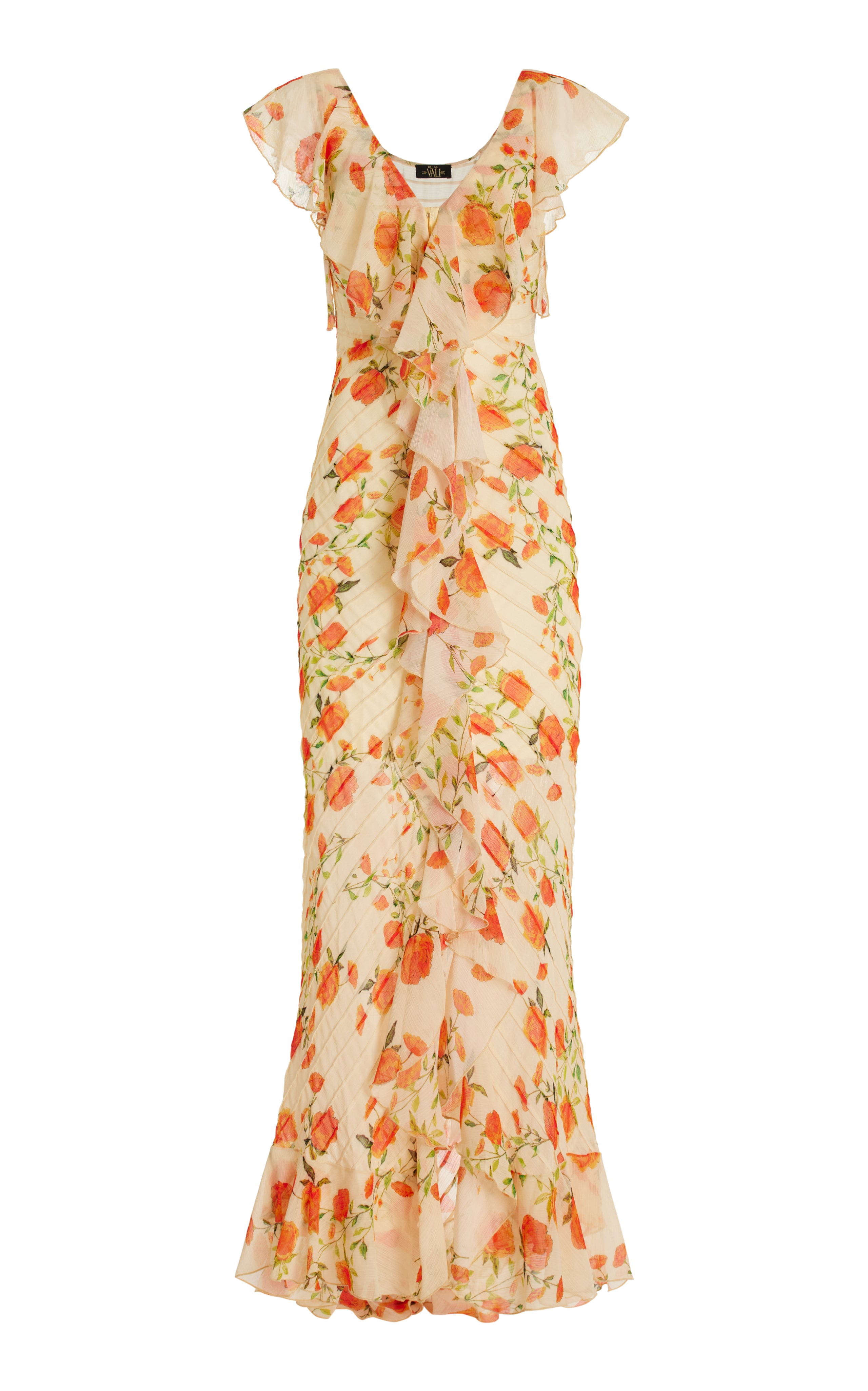 Macaroon Flutter-Sleeve Ruffled Chiffon Maxi Dress – The Invitee