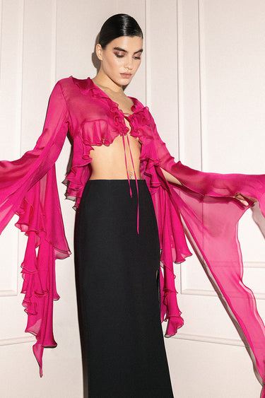 Sheer Ruffles Blouse in Pink