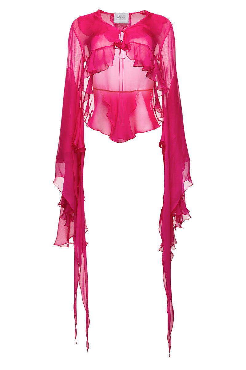 Sheer Ruffles Blouse in Pink