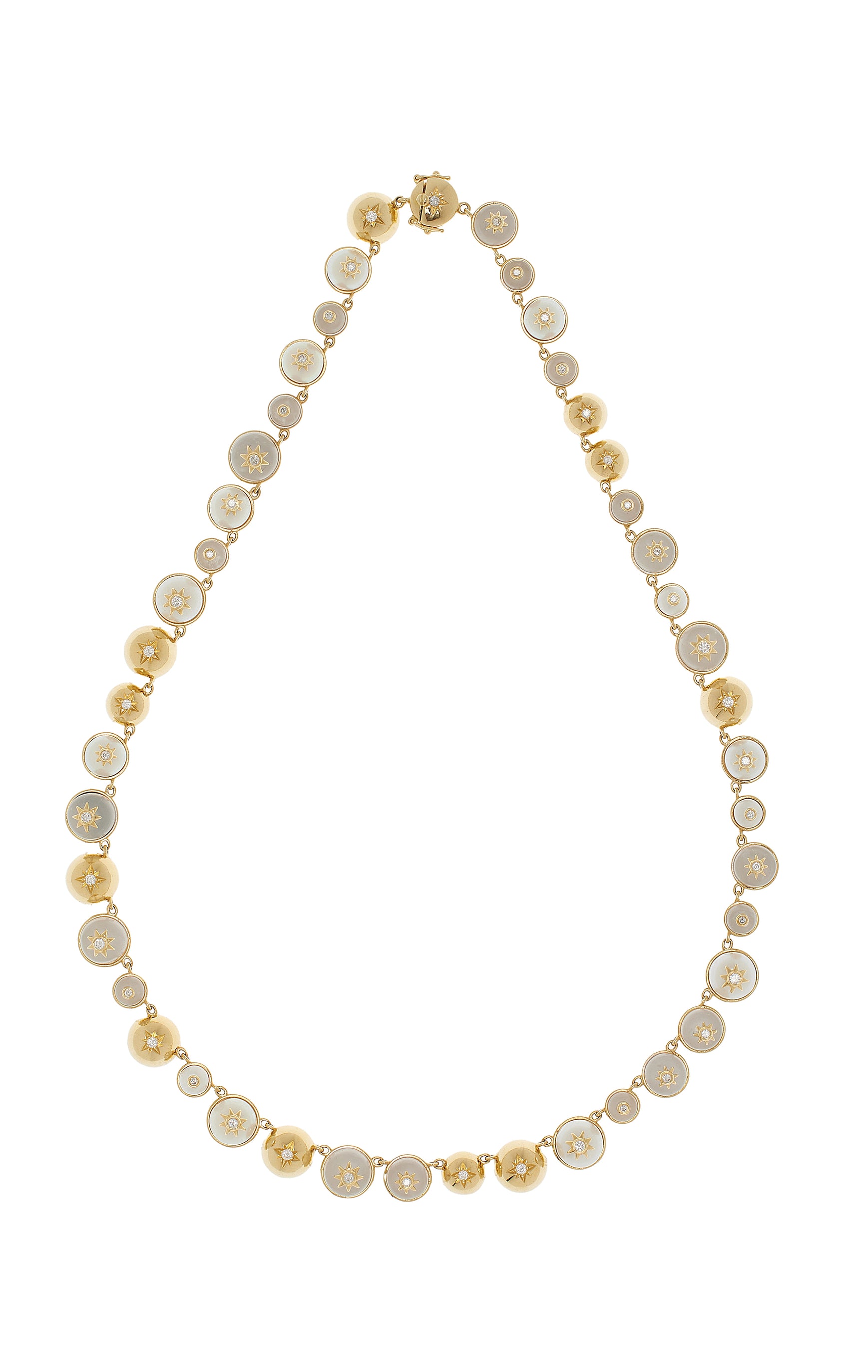 Star Cluster 18K Yellow Gold Crystal, Pearl, Diamond Necklace