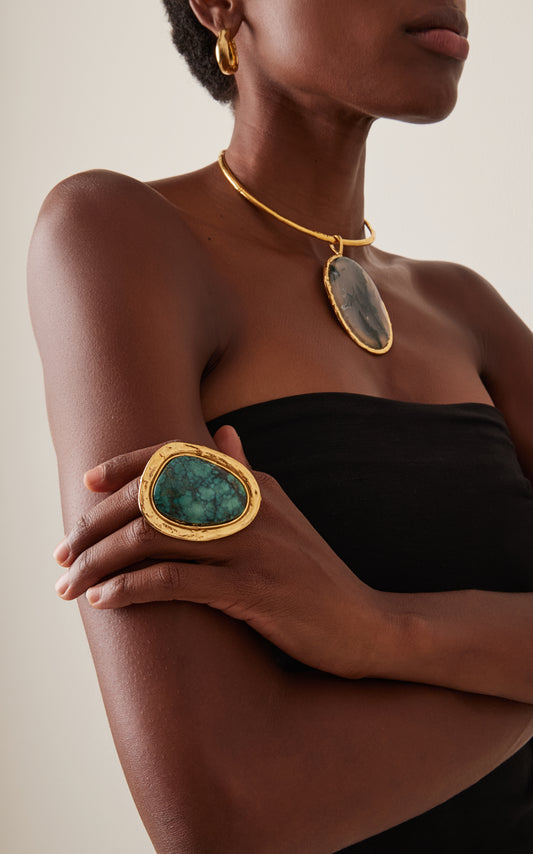 Sterling Silver Gold Plated 18k Vermeil One-of-a-Kind Turquoise Ring