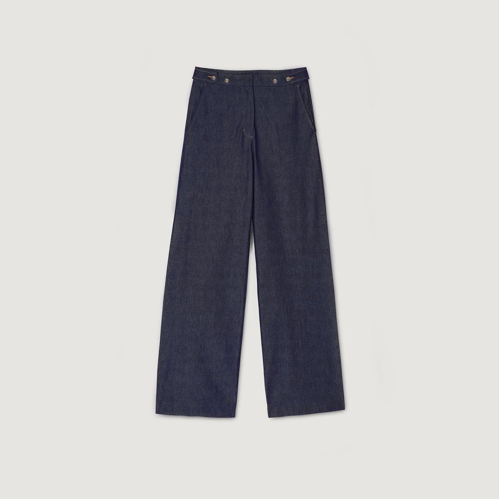 Raw denim wide leg jeans