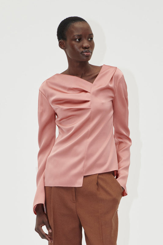 Asymmetrical Long Sleeve Top Rose Tan