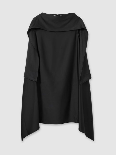 Atelier Asymmetric Satin Cape Sleeve Mini Dress