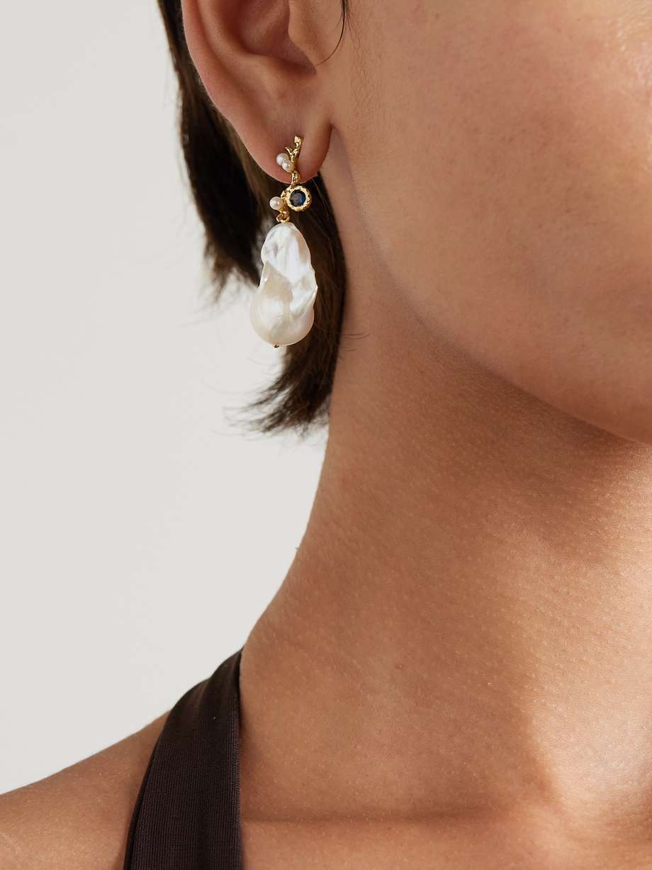 Baroque Floret gold plated pearl and sapphire earrings
