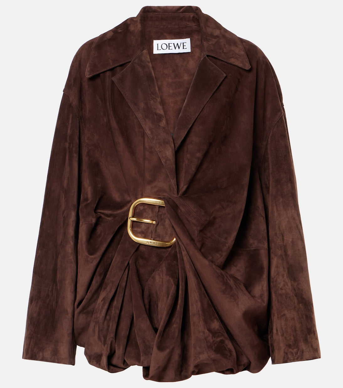 Belted draped suede shirt