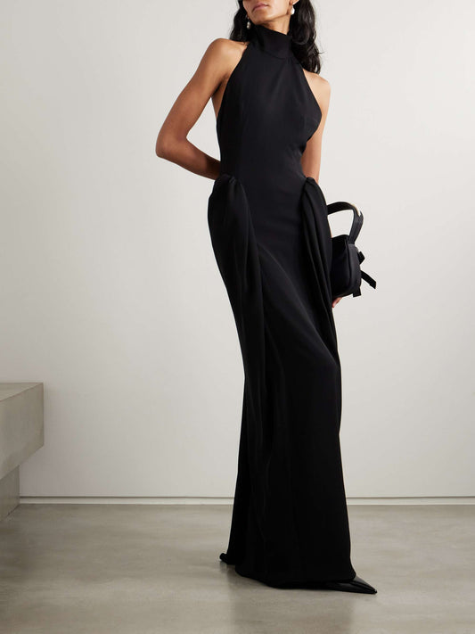 Casini gathered crepe halterneck gown