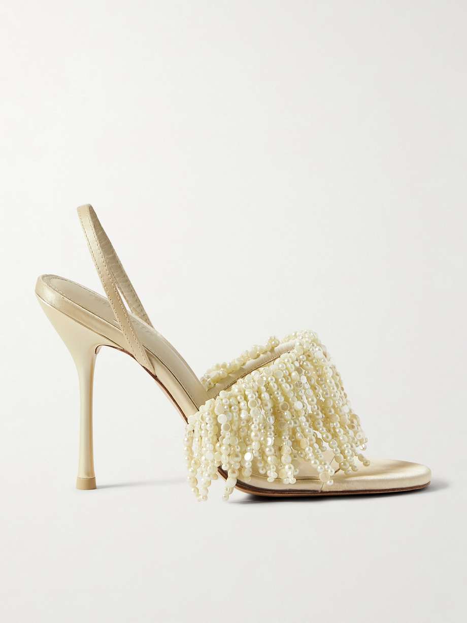 Cassia faux pearl embellished PVC and satin slingback sandals