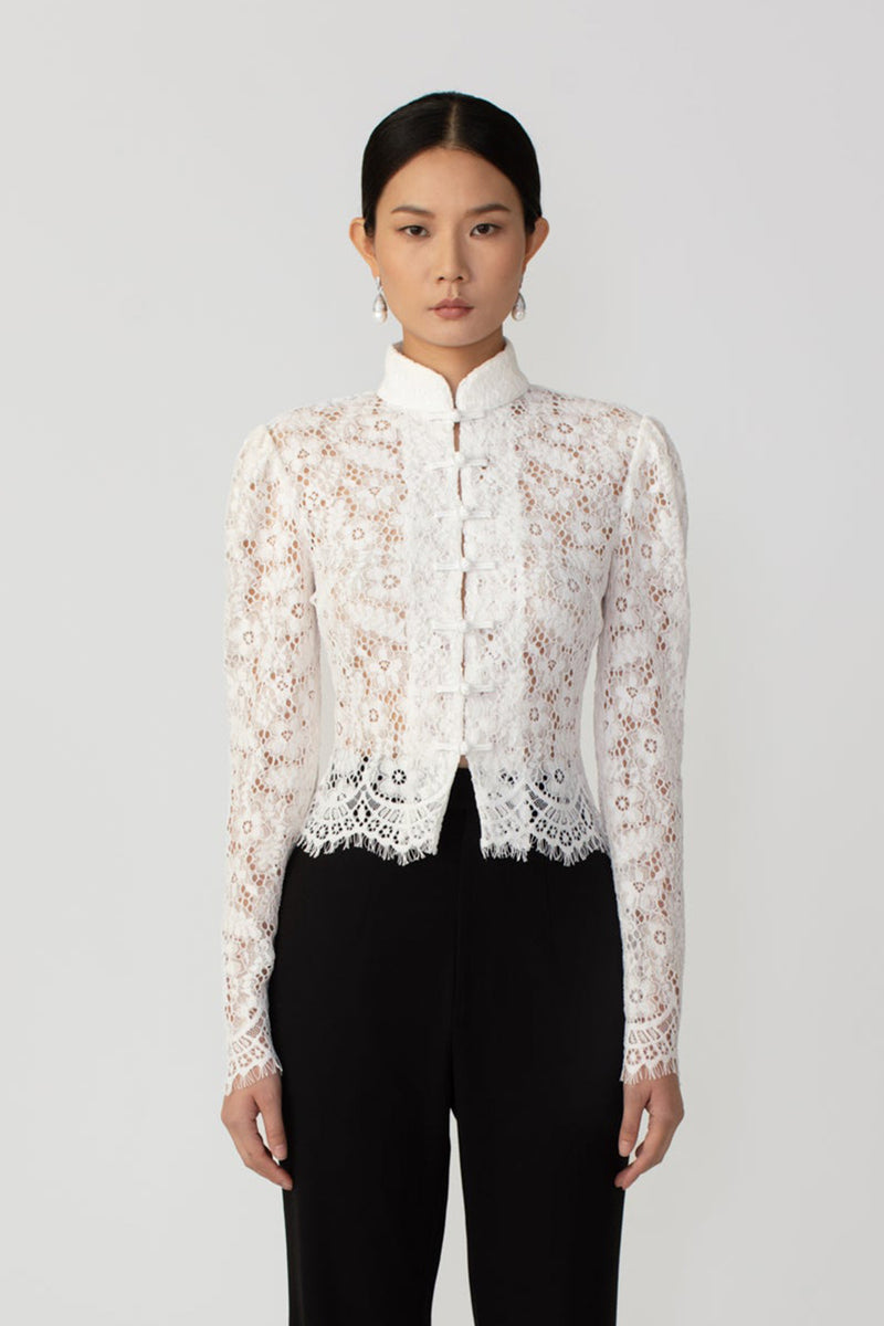 Cheongsam inspired long sleeve lace top