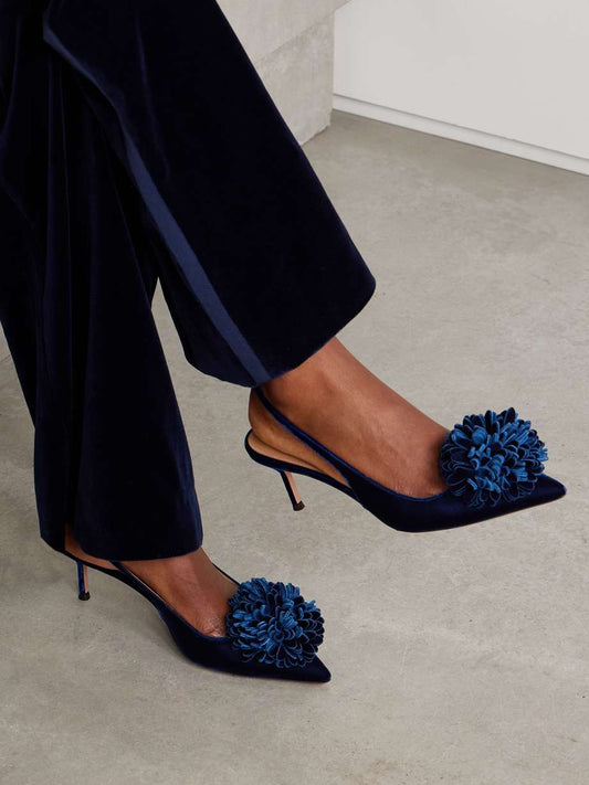 Couturier 65 pompom embellished velvet slingback pumps