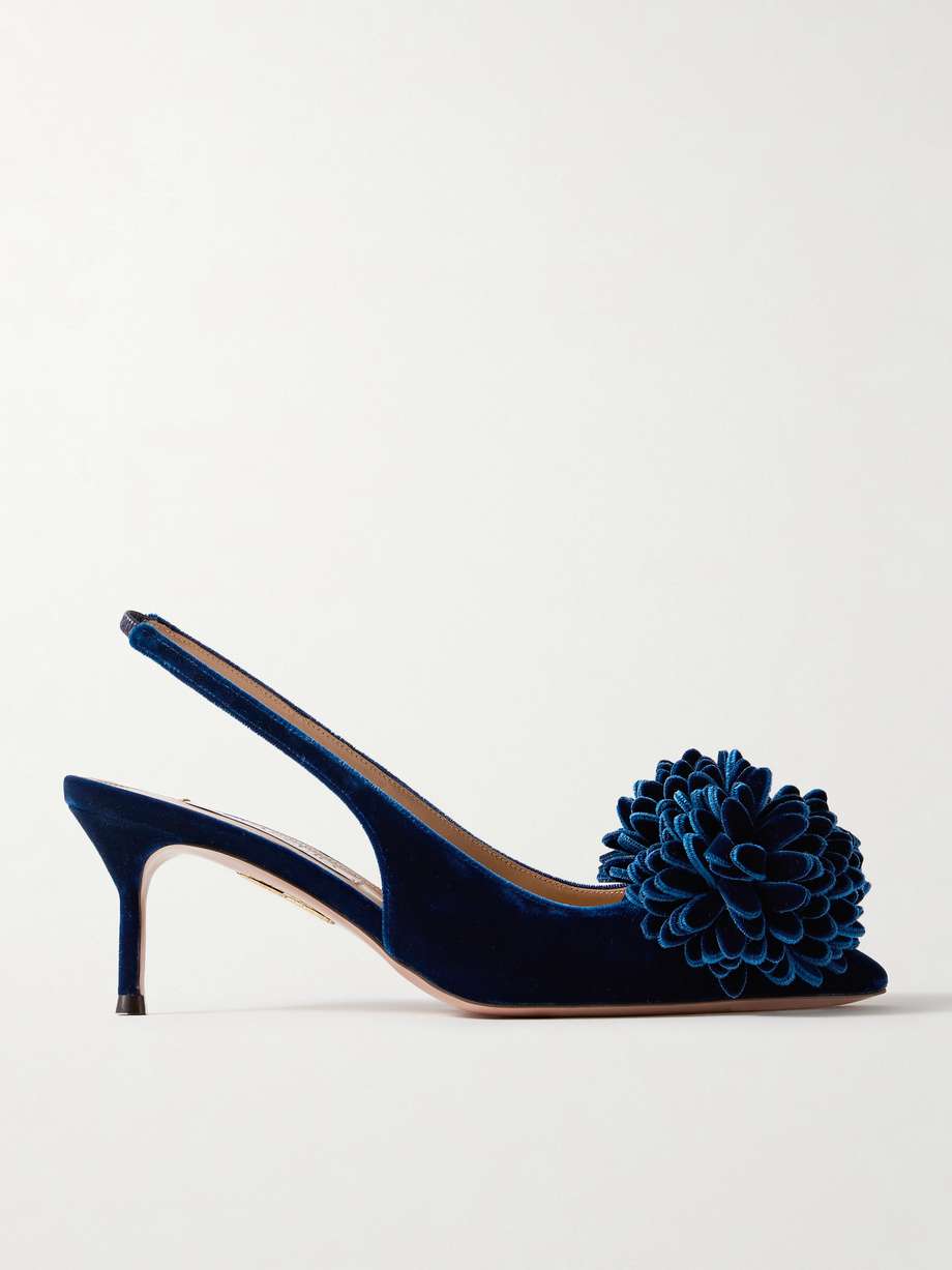 Couturier 65 pompom embellished velvet slingback pumps