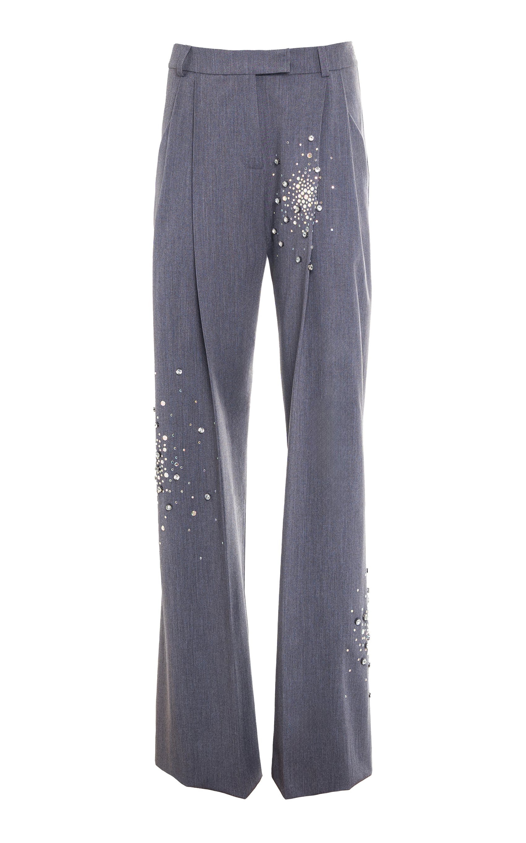 Crystal-Embellished Twill Suiting Wide-Leg Pants