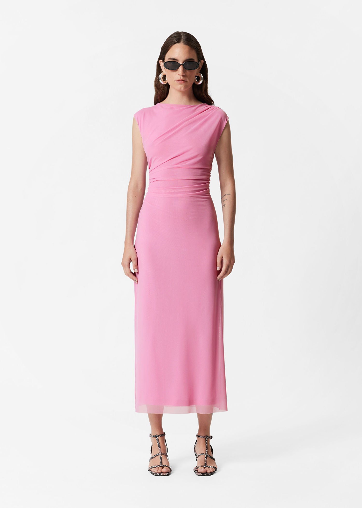 Draped Sleeveless Midi Dress