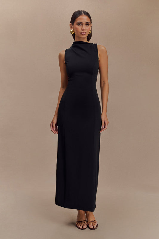 Draped Stretch Crepe Midi Dress Black