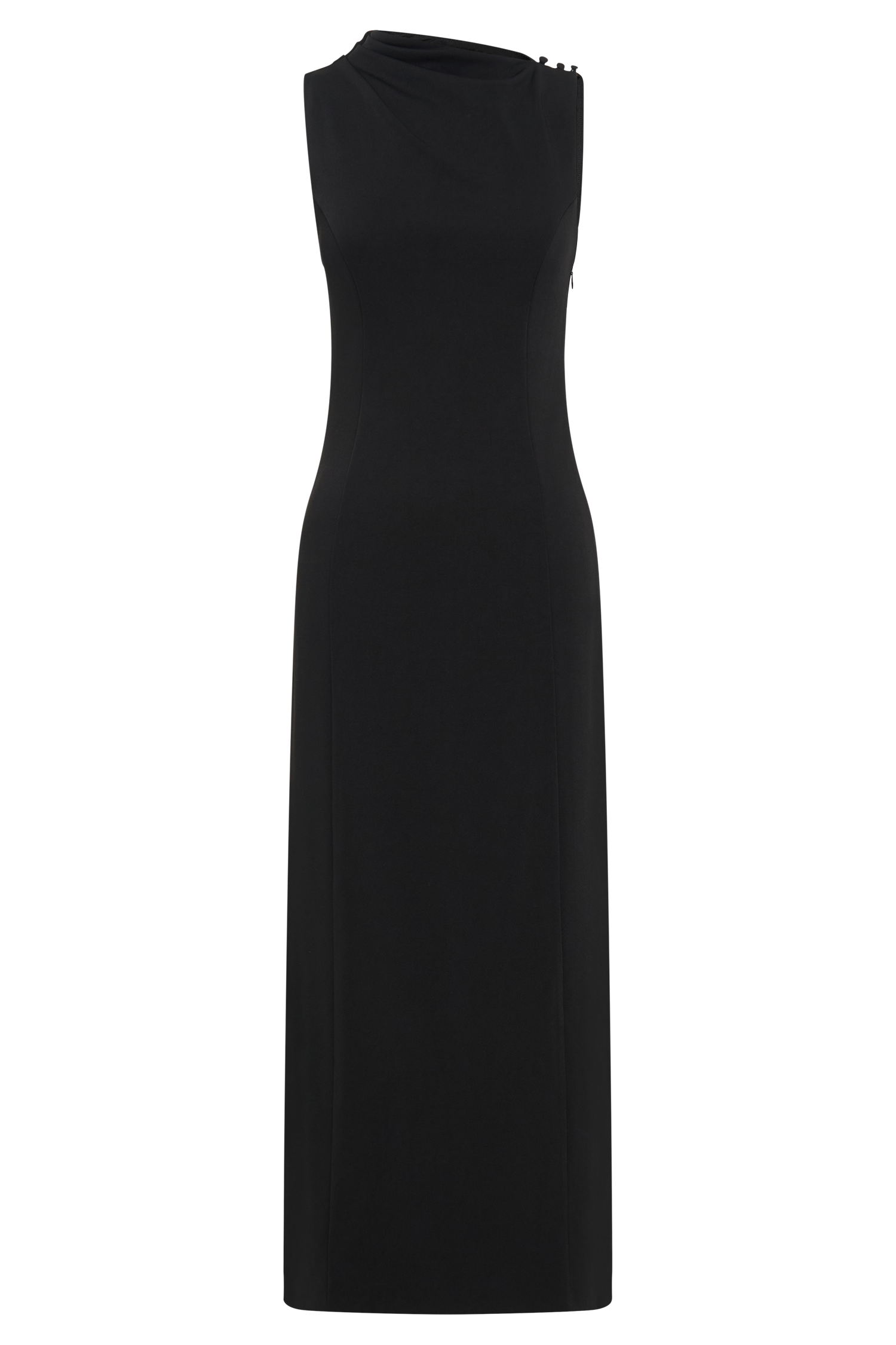 Draped Stretch Crepe Midi Dress Black