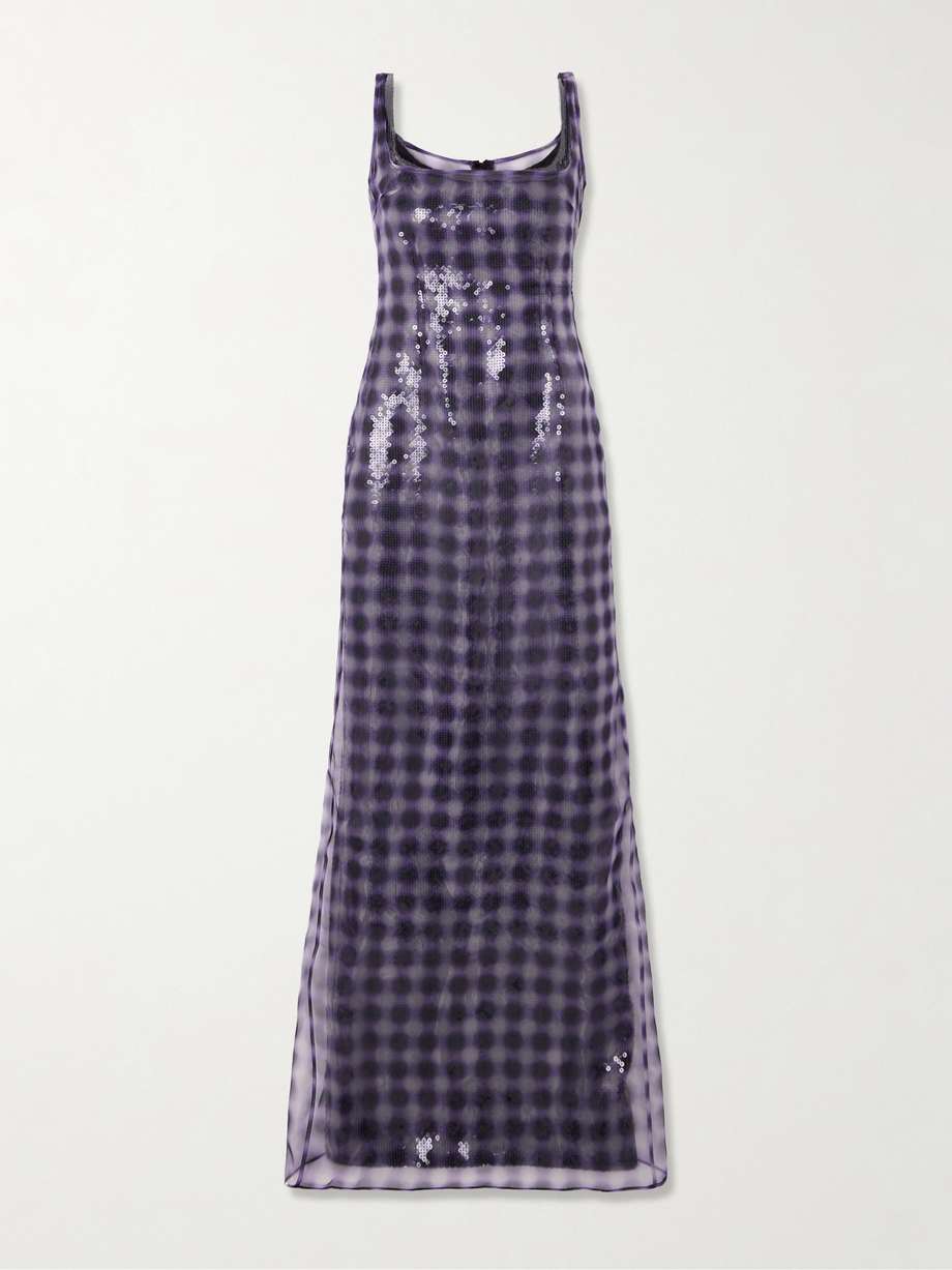 Electra checked layered sequined organza maxi dress