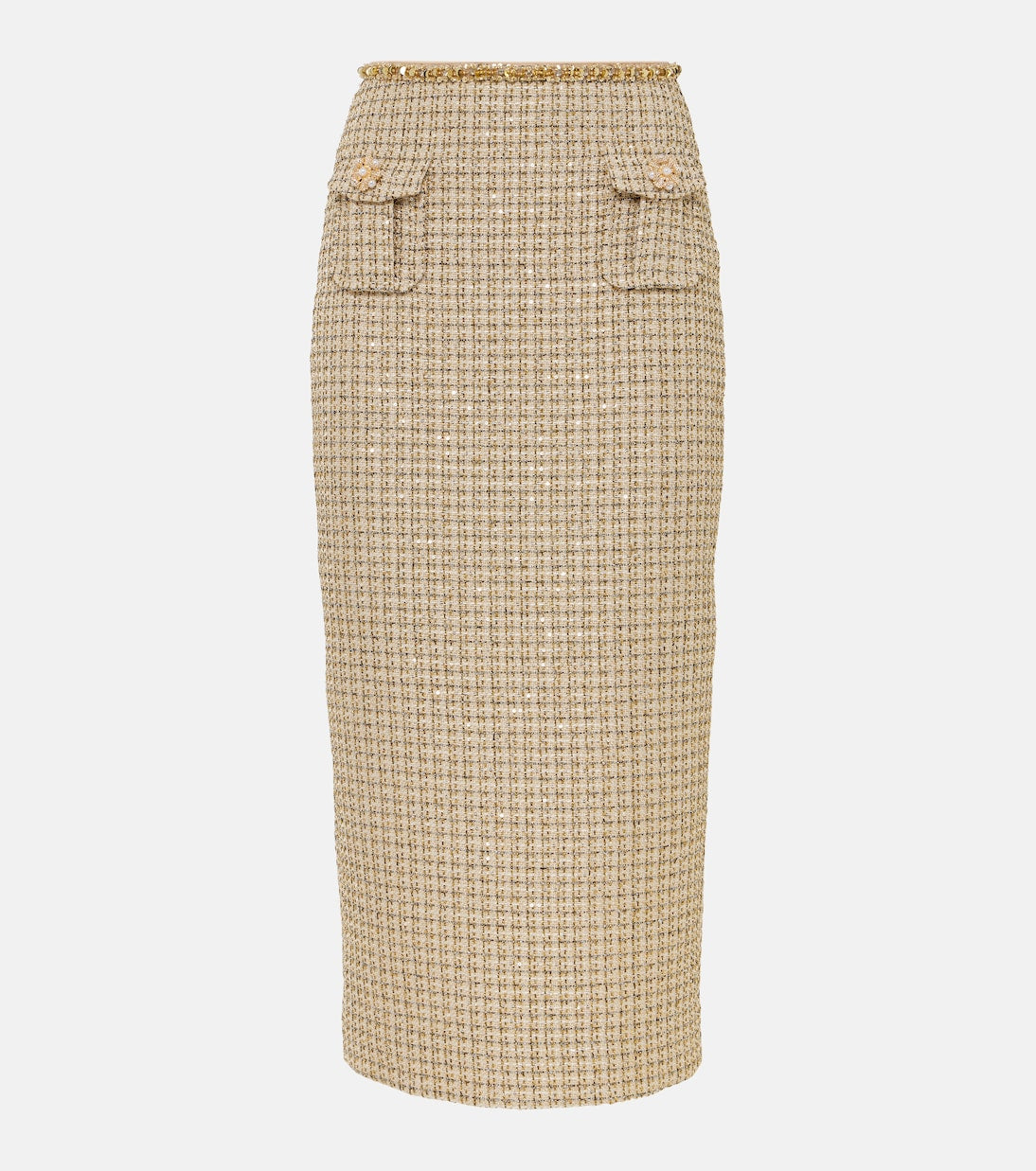 Embelished Bouclé Midi Skirt