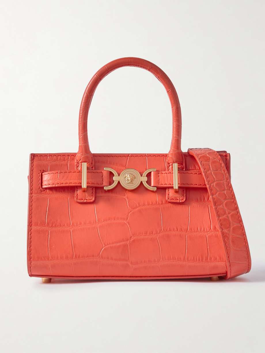 Embellished croc effect leather tote