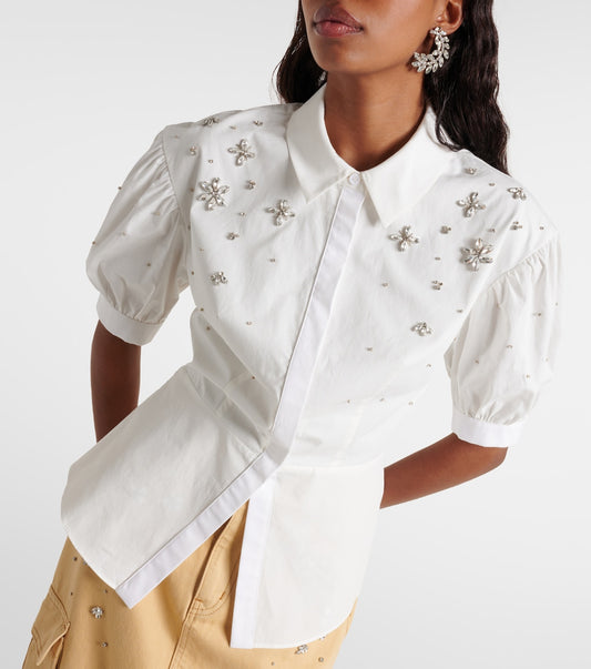 Embellished White Cotton Shirt