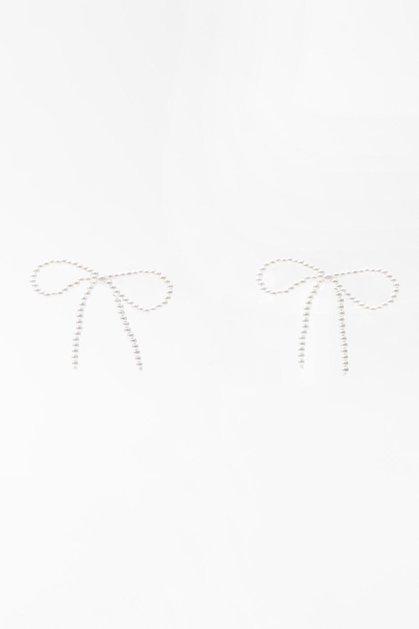 FAUX PEARL BEAD BOW EARRINGS