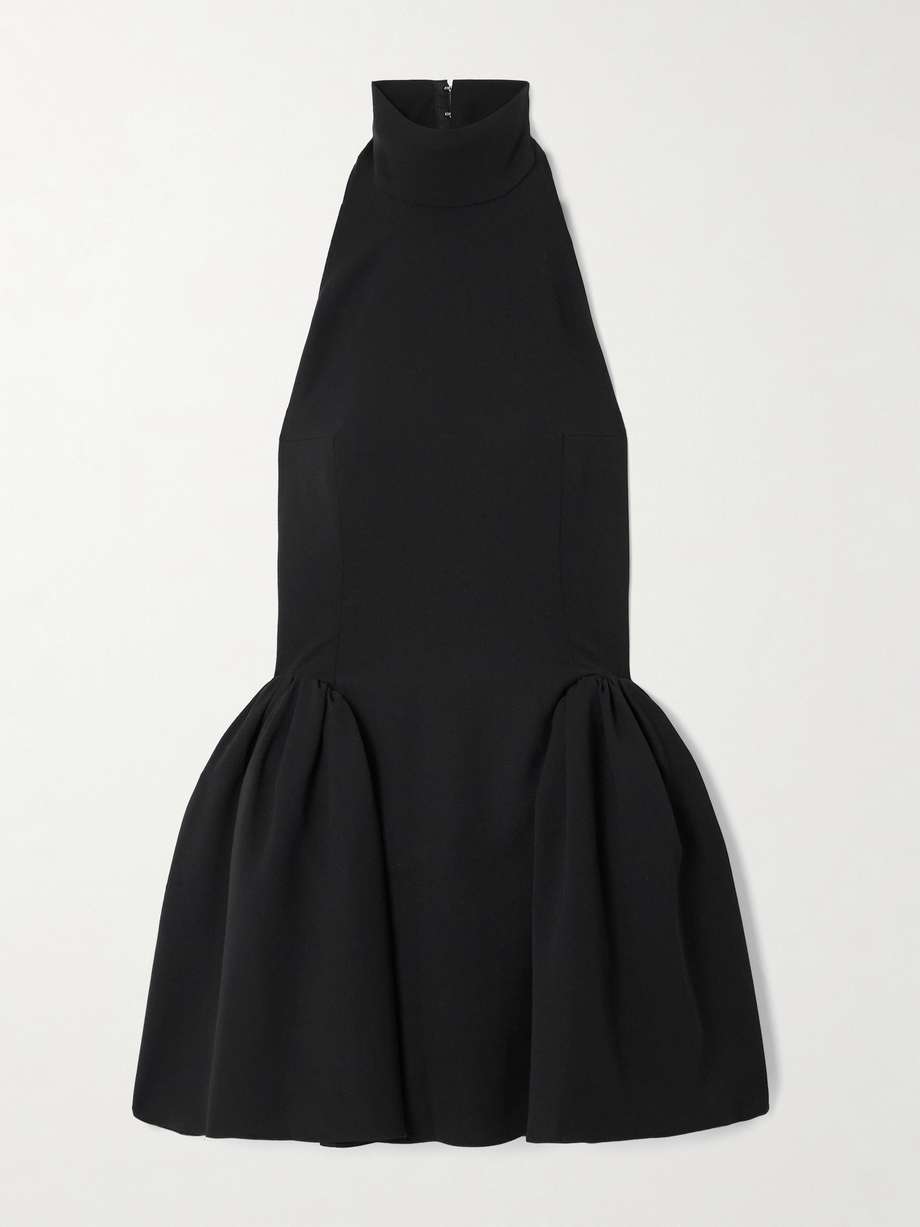 Fiala open back gathered cady halterneck mini dress