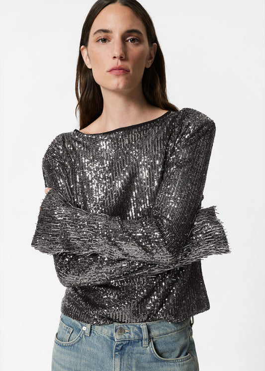 Flared Sleeve Sequin Top