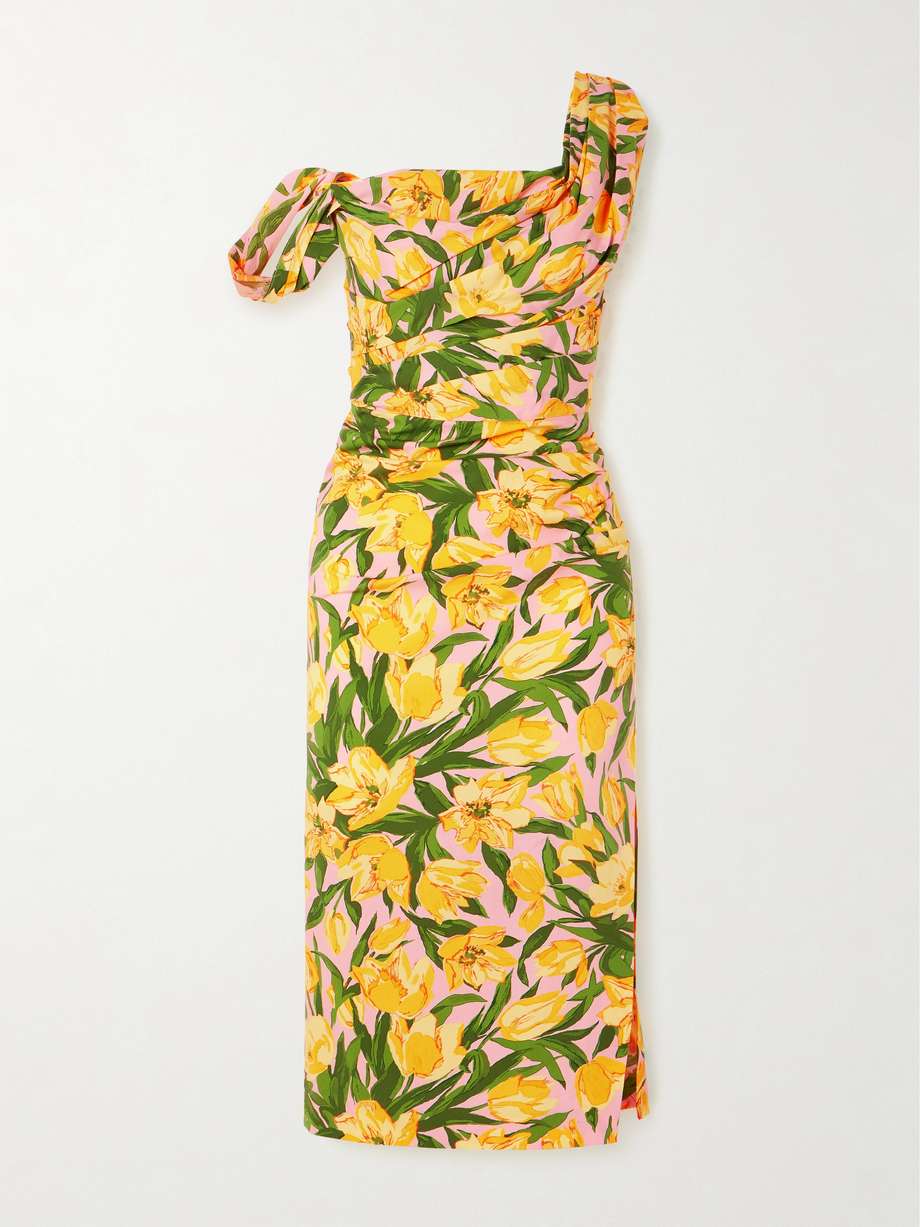 Floral print cotton blend poplin midi dress