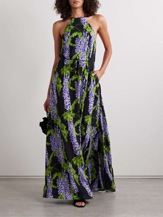 Frannie floral print chiffon halterneck maxi dress