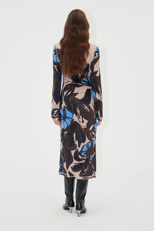 Gathered Long Sleeve Midi Dress Eccentric Floral