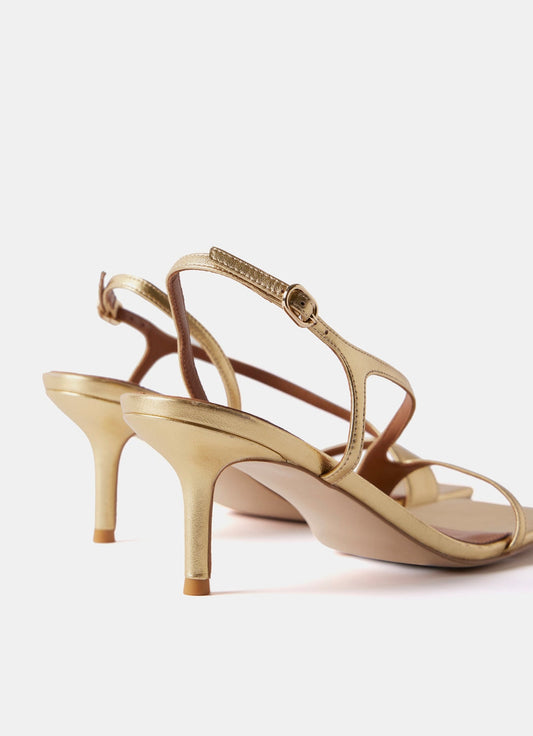 Gold Leather Strappy Kitten Heels