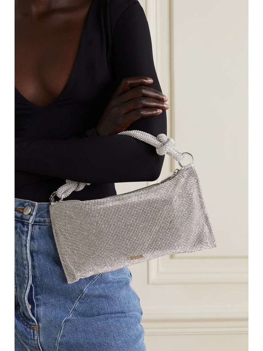 Hera nano crystal embellished knotted satin shoulder bag