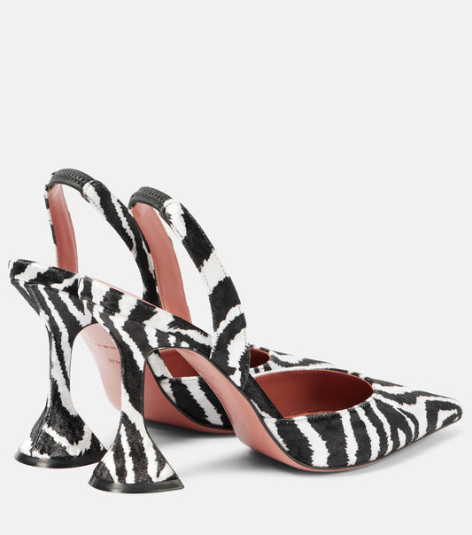 Holli zebra print velvet slingback pumps