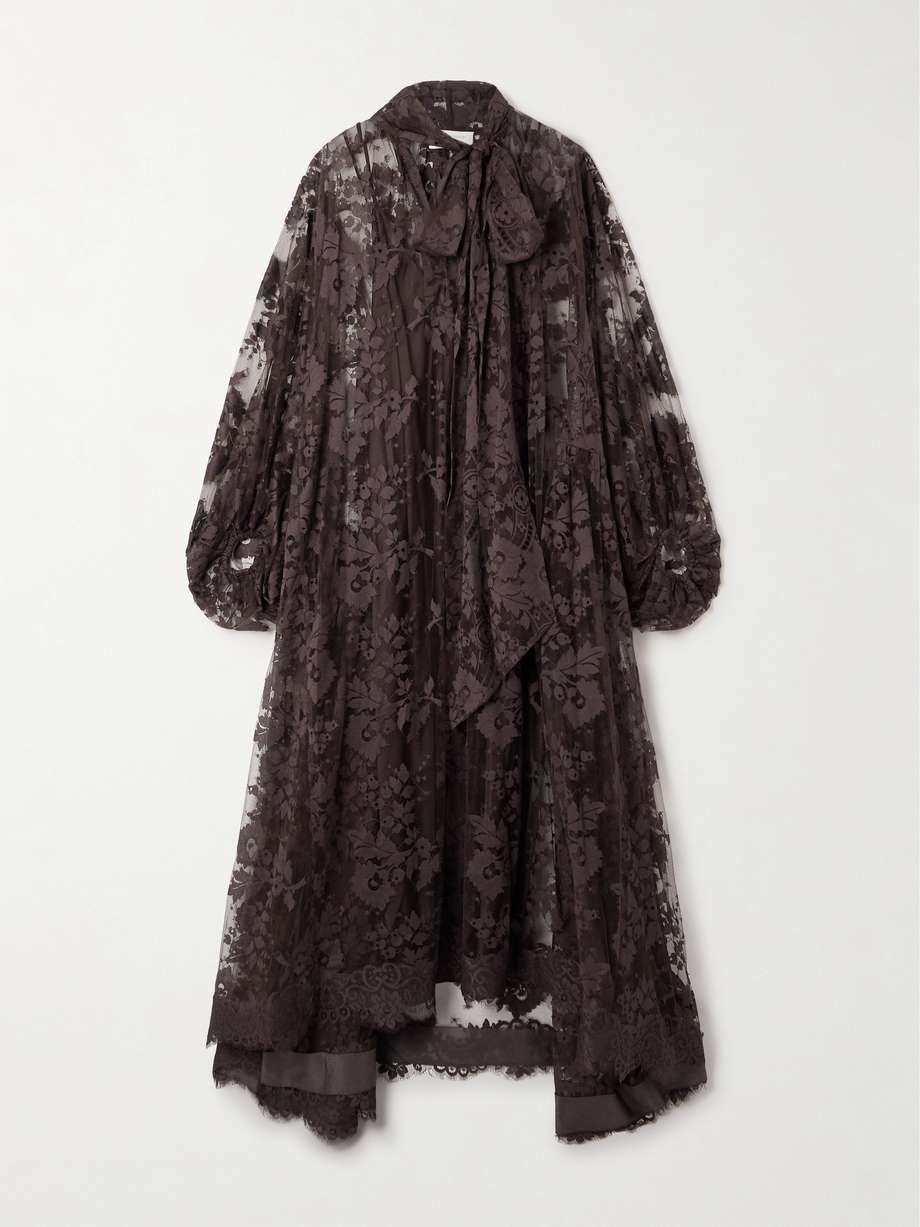 Illustration tie detailed cotton blend lace maxi dress