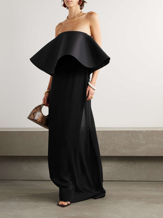 La Robe Vela strapless wool and silk blend and chiffon gown