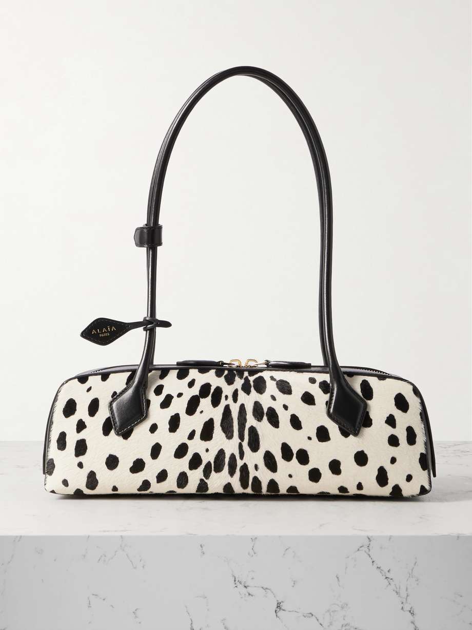 Le Teckel medium leather trimmed printed calf hair shoulder bag