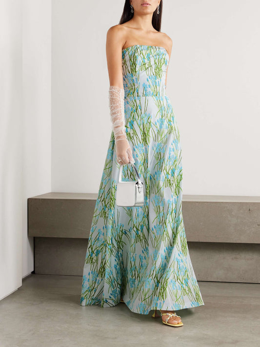 Lena cropped strapless floral print woven top
