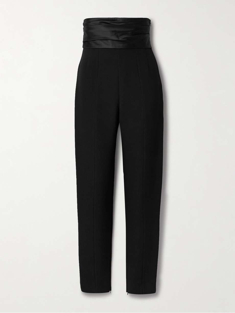 Lenro pleated satin trimmed grain de poudre straight leg pants