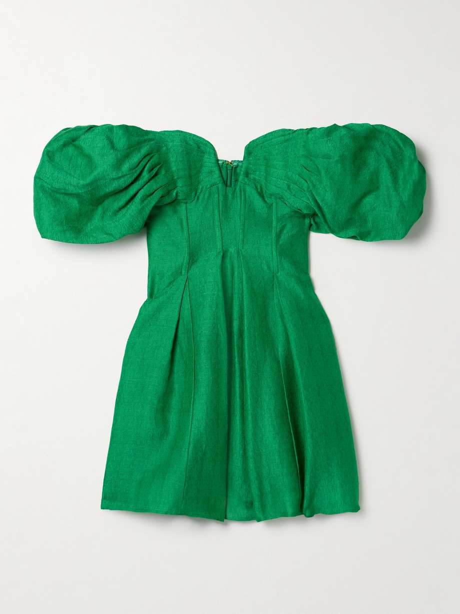 Lissett off the shoulder pleated woven mini dress