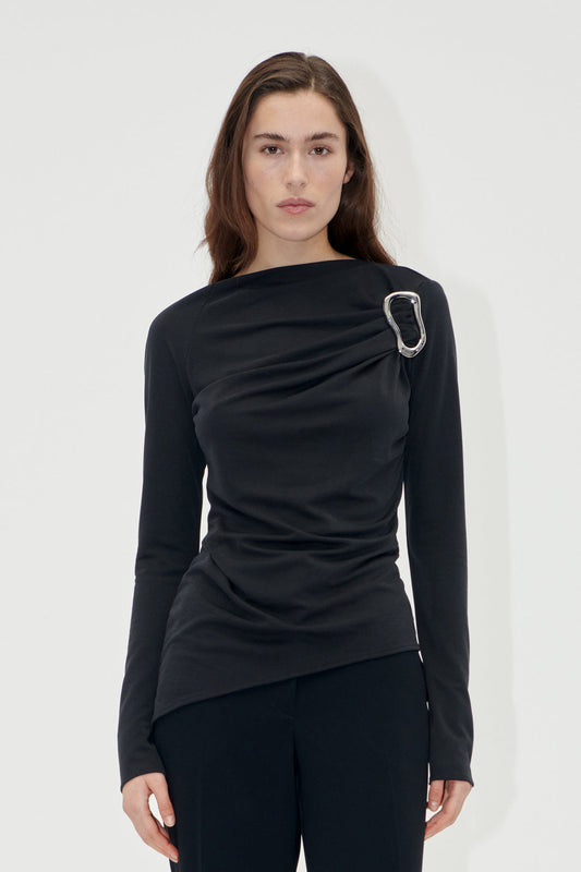 Long Sleeve Top With Fixed Buckle Jet Black