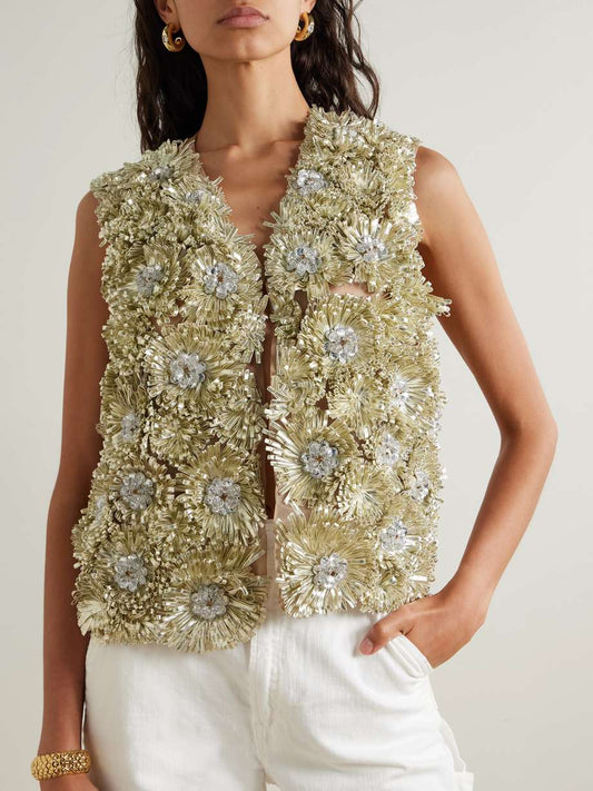 Lorimers embellished silk organza and cotton twill vest