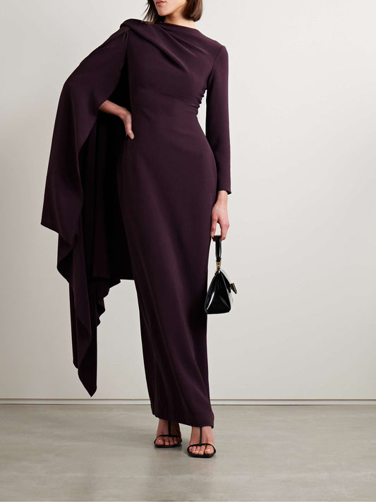 Lydia one sleeve cape effect cady maxi dress