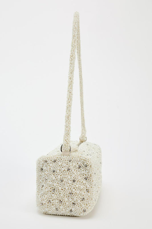 MINI BOWLING BAG WITH FAUX PEARLS