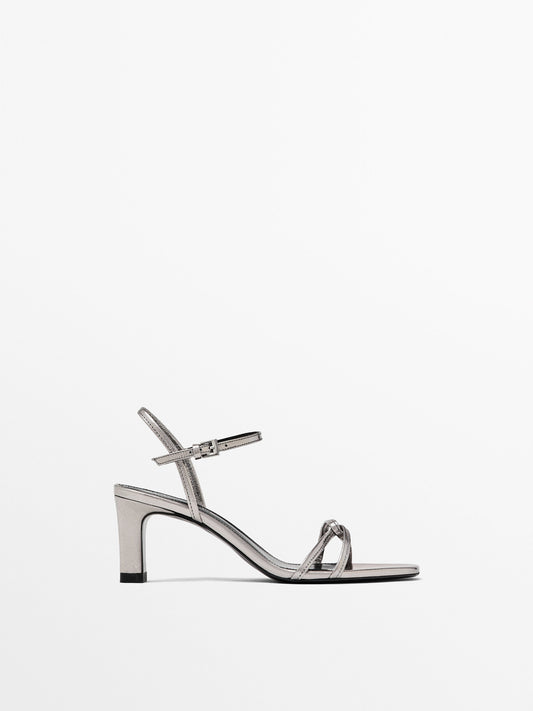 Metallic heel strappy sandals