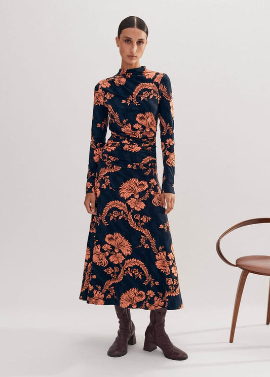 Midnight Floral Print Pleat Detail Dress